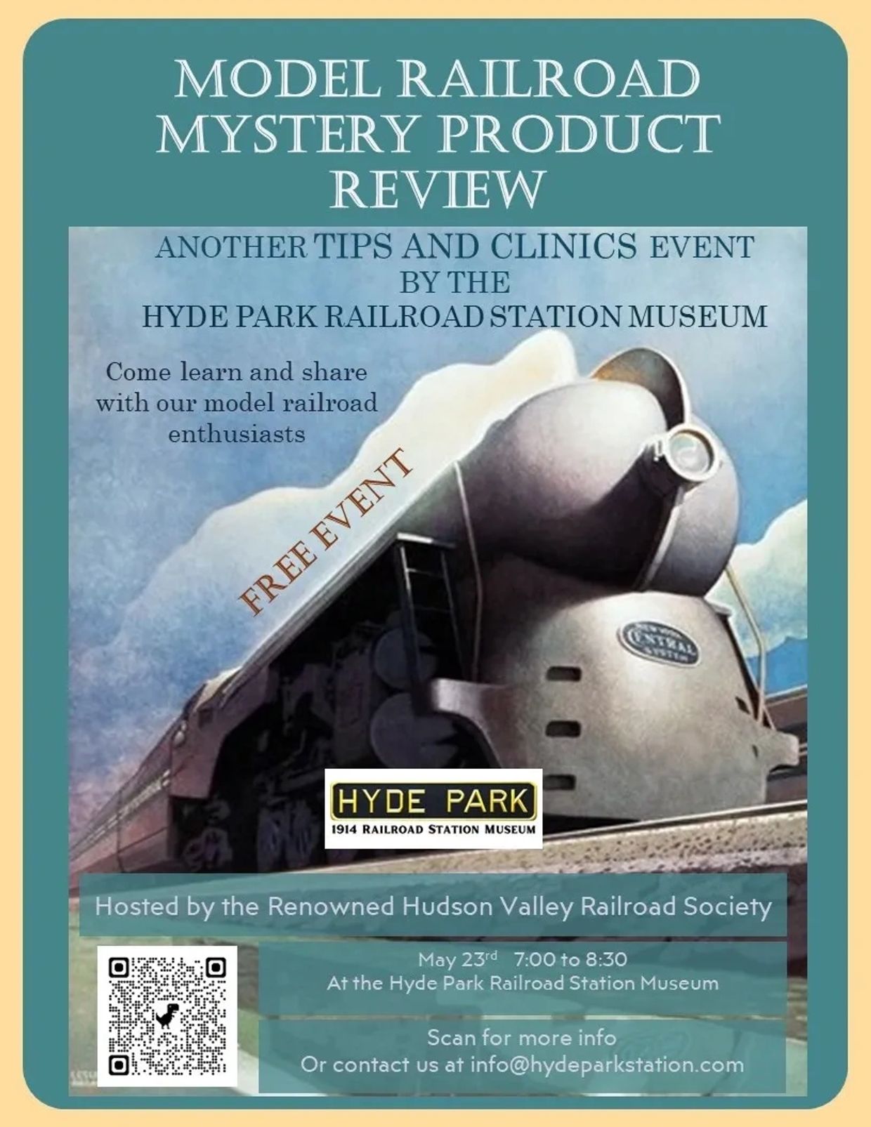 Model railroad mystery product review event at Hyde Park Railroad Station Museum.