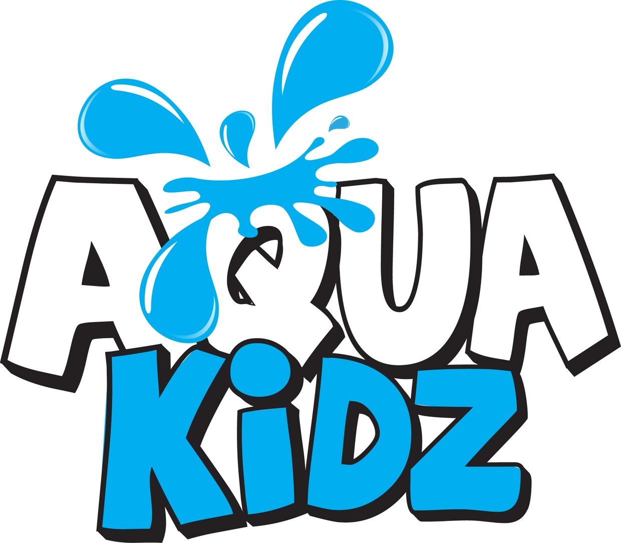 Colorful logo reading 'AQUA KIDZ' with a splash of water graphic.