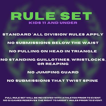 Rule set for kids 11 and under with specific martial arts restrictions.