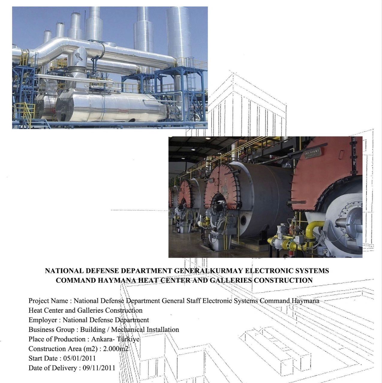 Modern industrial heat center with large metallic pipes and boilers.