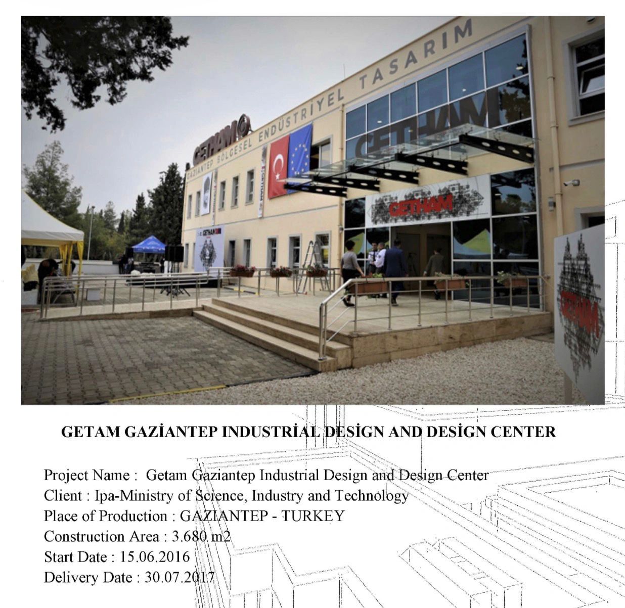 Exterior view of Getam Gaziantep Industrial Design and Design Center building in Turkey.