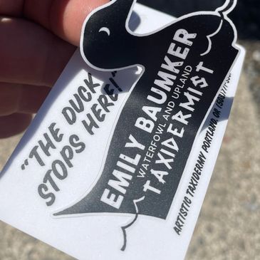 Custom printed sticker business card for a taxidermist