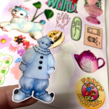 Peel away stickers on a sticker sheet