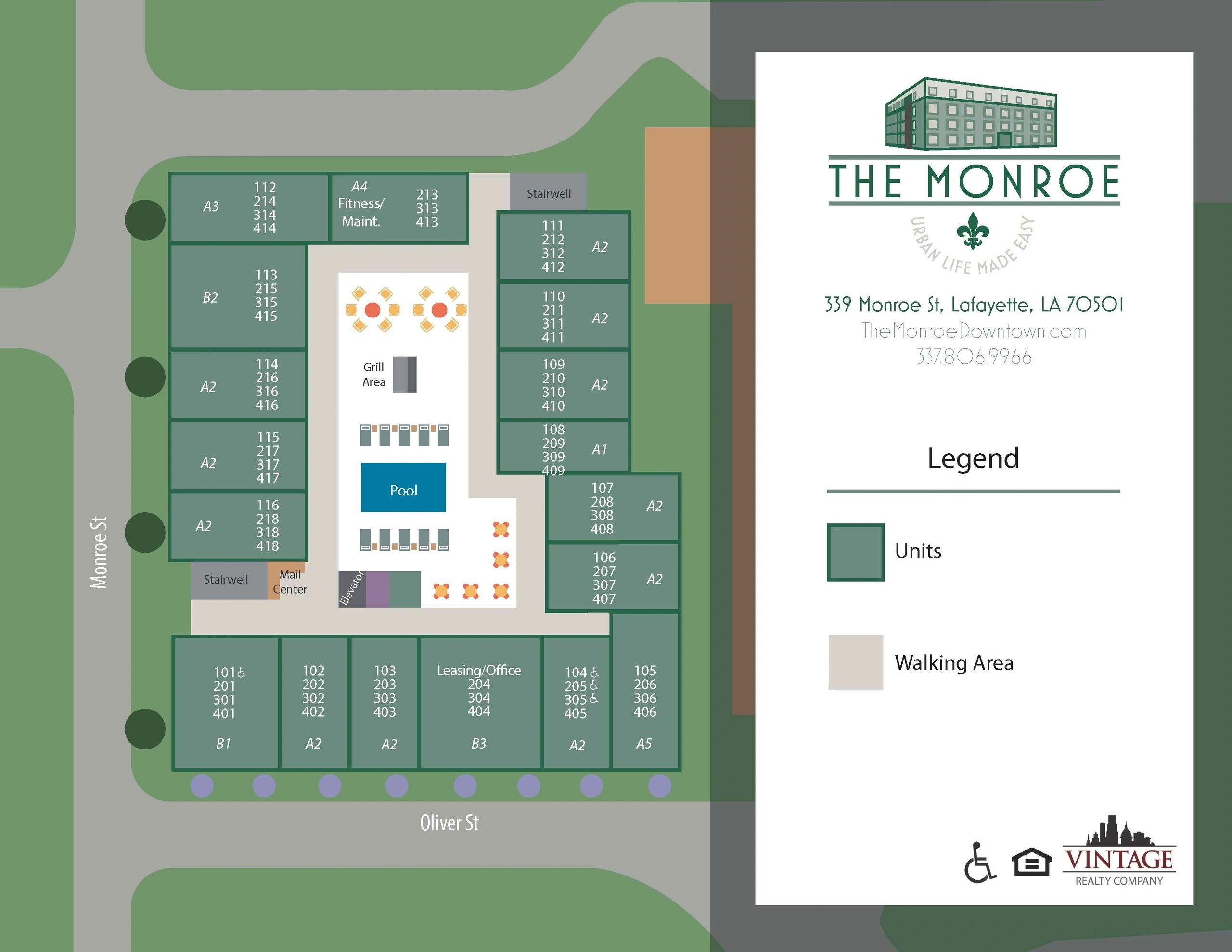 Unit Community Map of The Monroe Downtown in Lafayette