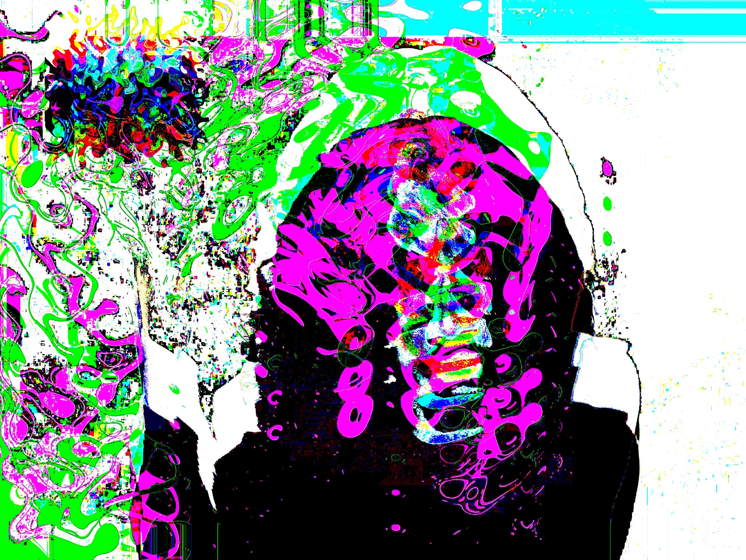 A person in a distorted, psychedelic style image.