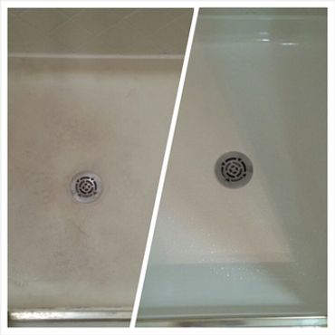 Bathtub before and after cleaning showing a clear difference.