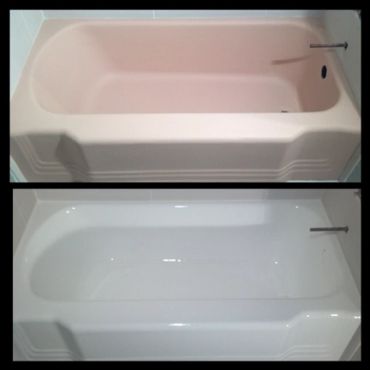 Bathtub before and after cleaning or refinishing.