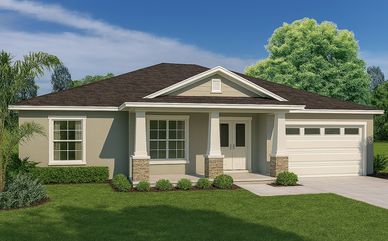 The Gainesville Elevation B with siding gable upgrade and stone columns