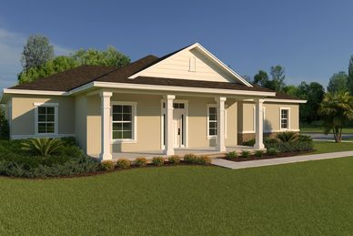 The Ocala Elevation B with siding gable upgrade and stone accent walls
