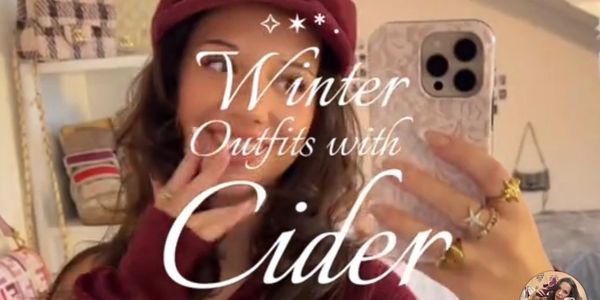 Woman in cozy winter outfit showing style with Cider brand.
