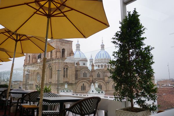 View of Cathedral, from Rooftop Dinning, Cuenca, Ecuador.
