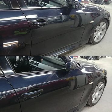 BMW Door dent repair before and after.