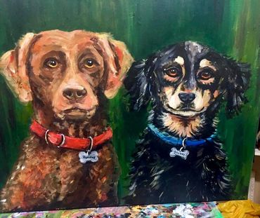 painting of two dogs
Custom pet portrait painting dog cat 
Kate Lee laird art 