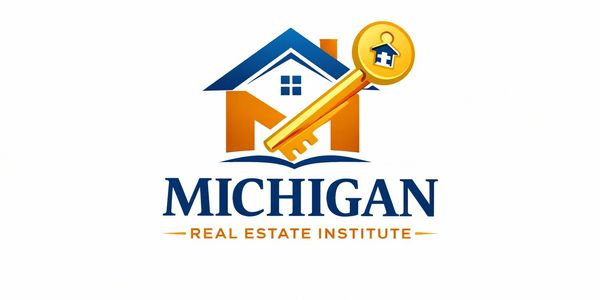 Logo of Michigan Real Estate Institute with house and key.