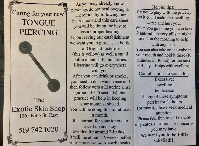 Tongue Piercing Care Instructions