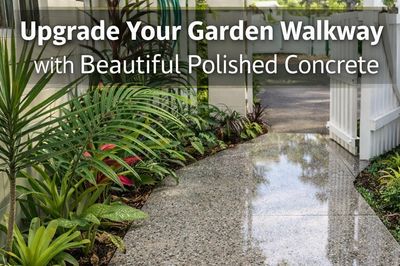 Polished concrete garden walkway with greenery.