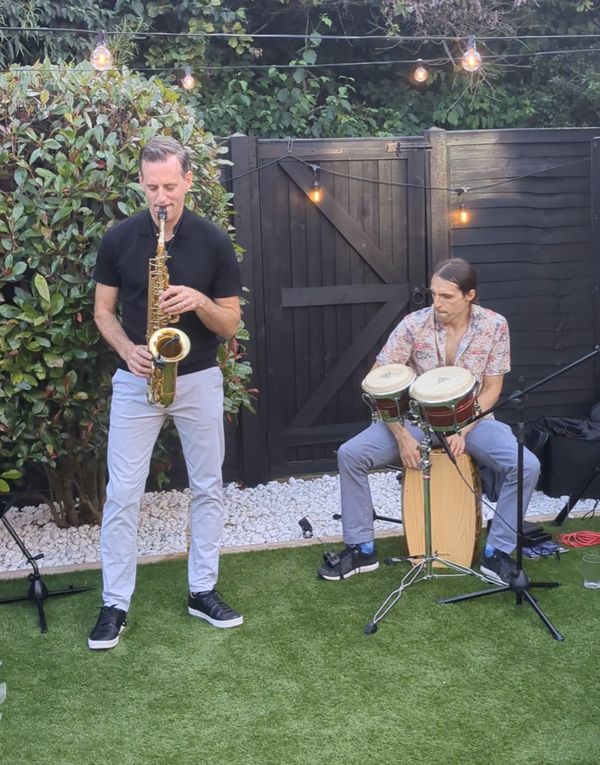 Sax & Bongo hire garden party