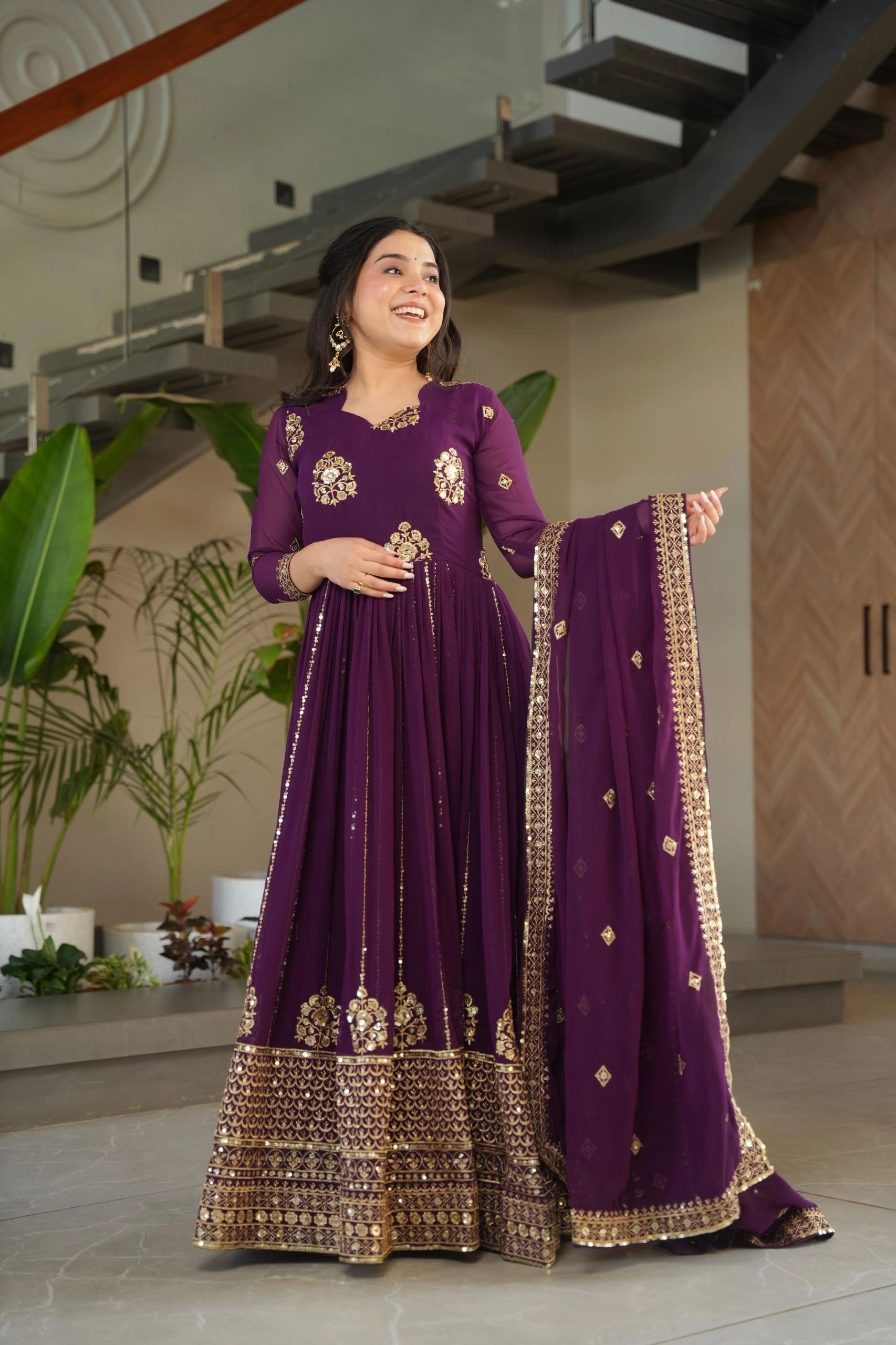 purple embroidered dress Purple Hand Embroidered Cocktail Maxi Dress Design by Saksham and Neharicka  at Pernia's Pop Up Shop 2026