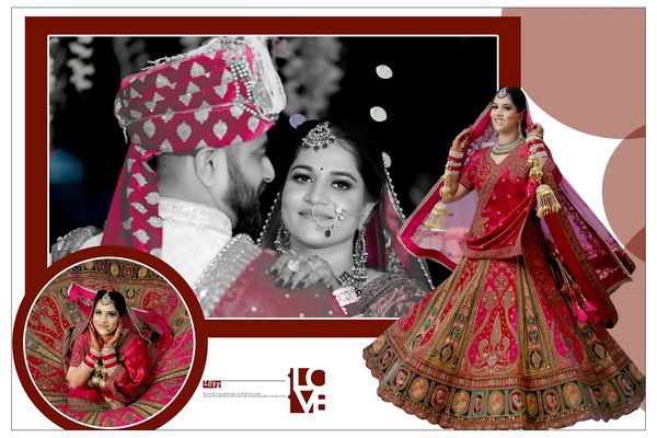 Wedding album with couple and bridal portraits