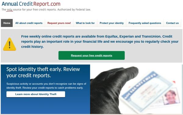 Website offering free weekly credit reports to detect identity theft early.