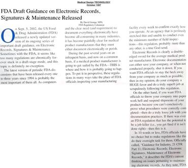 Authored: FDA Regulatory Affairs Monthly Column.