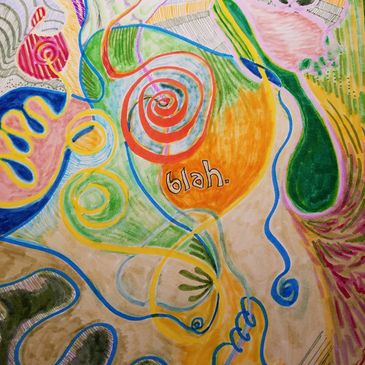 Colorful abstract drawing within a circle.