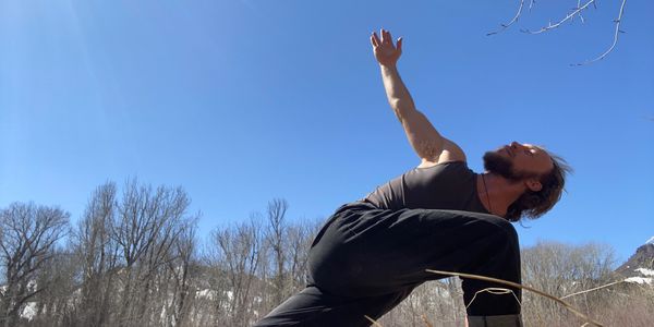Jason in his yoga practice, Ketchum, Idaho