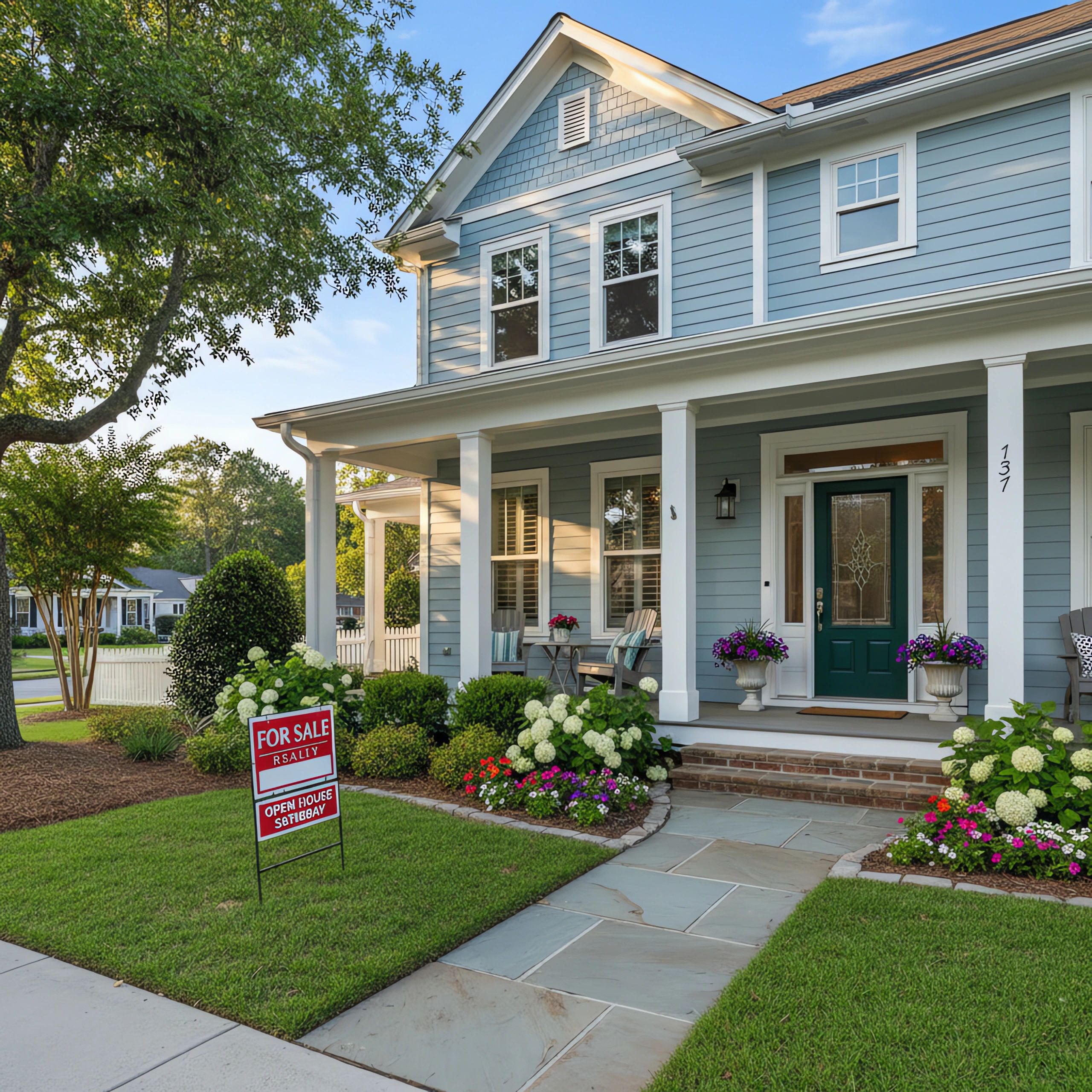 North Carolina house with For Sale sign in yard, bright and welcoming, fast home selling solution