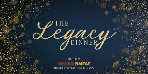 Elegant event poster for The Legacy Dinner with gold sparkles.
