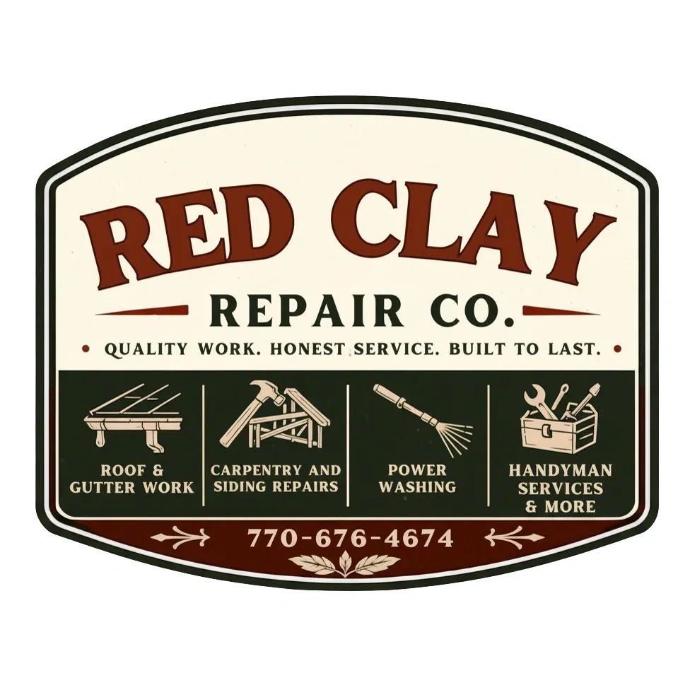 Sign for Red Clay Repair Co. offering various interior and exterior home repair services.