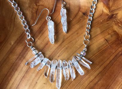 Crystal Quartz Necklace Set with Silver Chain