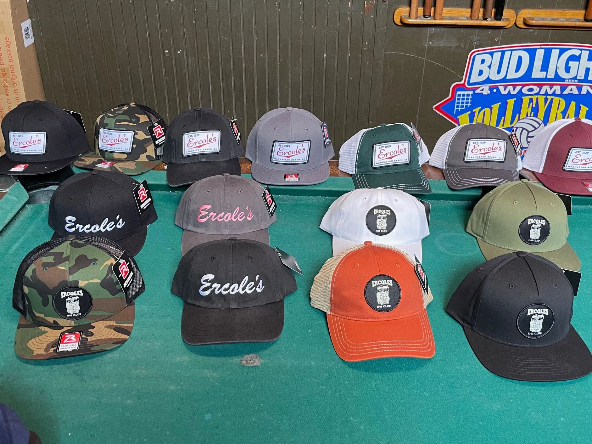 An assortment of Ercole's hats. 