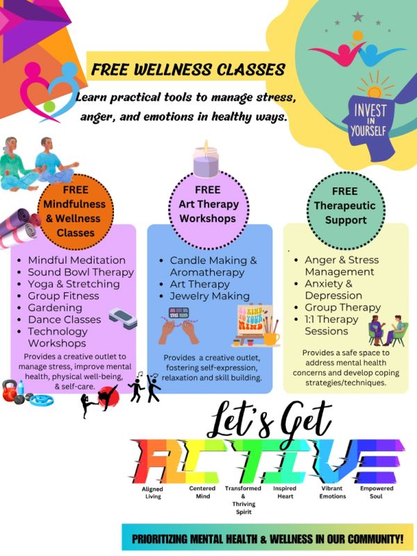 Free wellness classes for stress, anger, and emotion management.