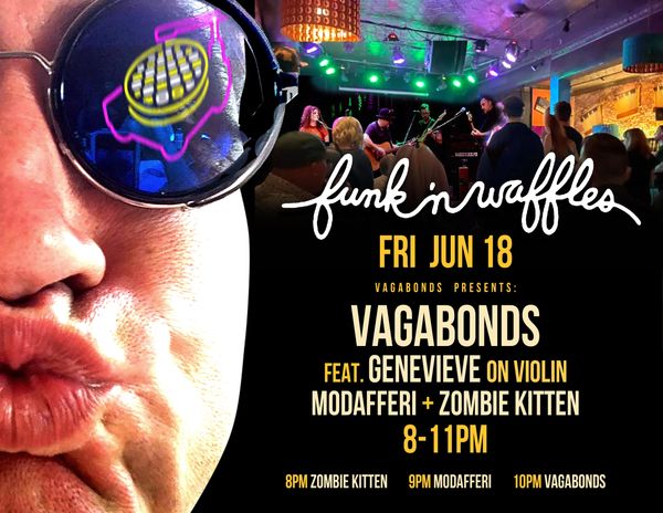 Funk n Waffles event featuring live music with Vagabonds and special guests.