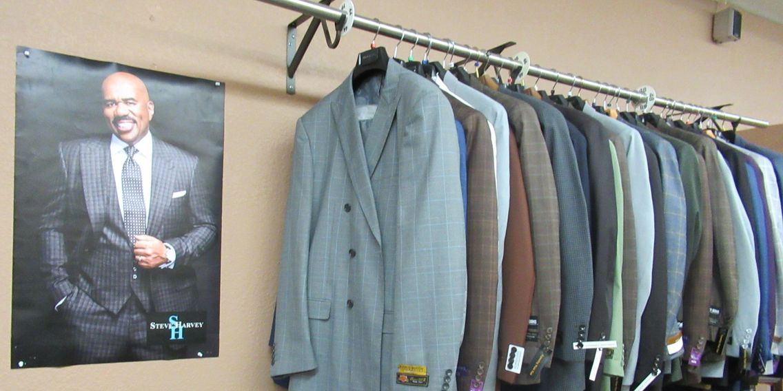 We sell the best quality suits. Our collection includes: Steve Harvey, Stacy Adams,and Statement.