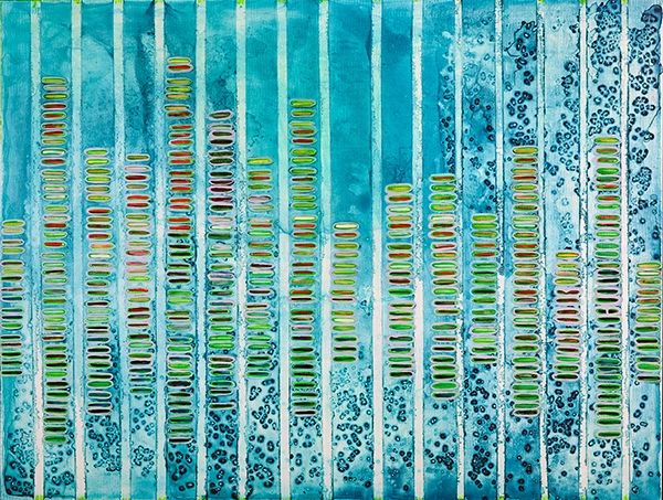Molecules of Music_Data_2013_ink, acrylic, nail enamel, graphite, gouache on clay board panel mounted on wood cradle__36 x 48 x 2 inches_SOLD