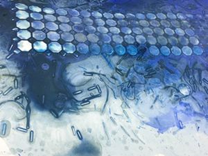 Seeking the Sound of Cobalt Blue Spacecraft, 2017, ink, acrylic, pigment on museum board, 60 x 108
