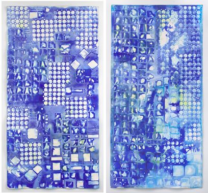 Seeking the Sound of Cobalt Blue_Delft I and II, 2016, ink, acrylic, pigment on museum board, 108 x 60 inches