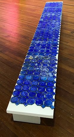 Ellen Hackl Fagan, Seeking the Sound of Cobalt Blue — Hex, 2018, ceramic tile installation
