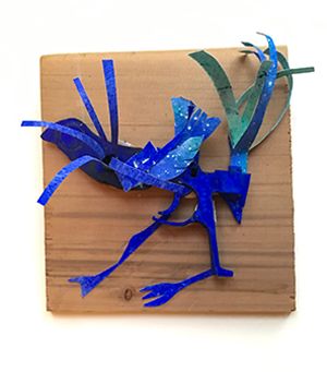 Ellen Hackl Fagan, Bird of Paradise, 2018, found object, metal, wood, wire, paper, 8 x 7 x 4 inches