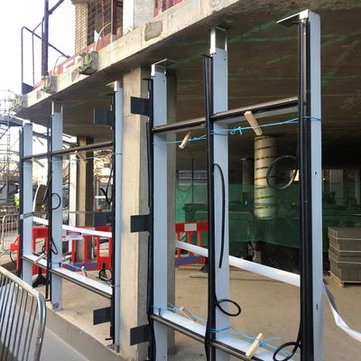 Window frames installed on a construction site.