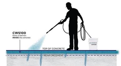 This image is a schematic depiction of CWS100 application with  penetration into the concrete