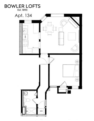 Floor plan of Bowler Lofts apartment 134.