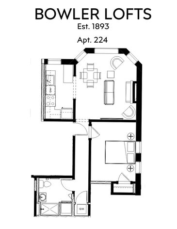 Floor plan of Bowler Lofts apartment 224.