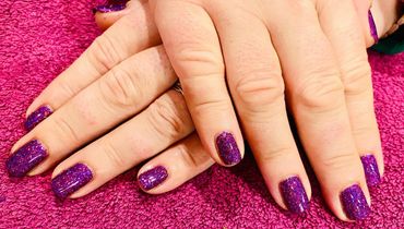 Purple holographic Gelish nails 