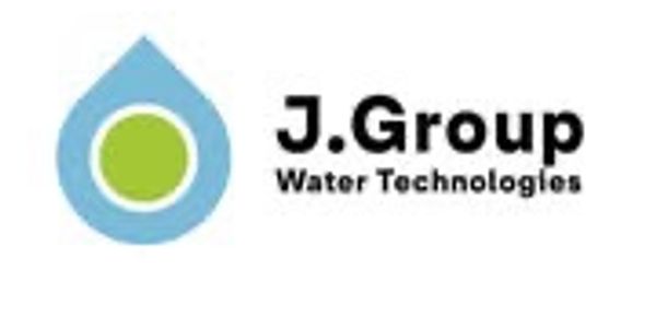 Logo of J. Group Water Technologies with a blue water droplet and green circle.