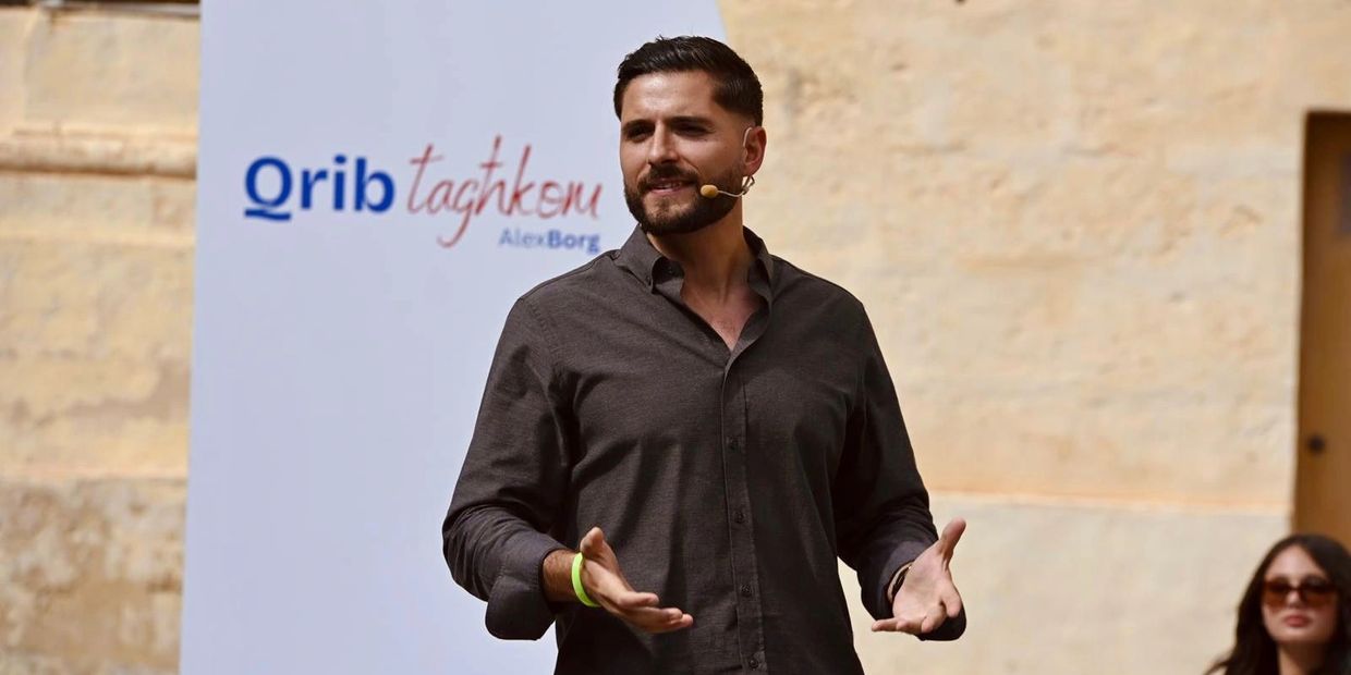 PN leader Alex Borg speaking with residents in Nadur, Gozo, during a community engagement event  (Ph