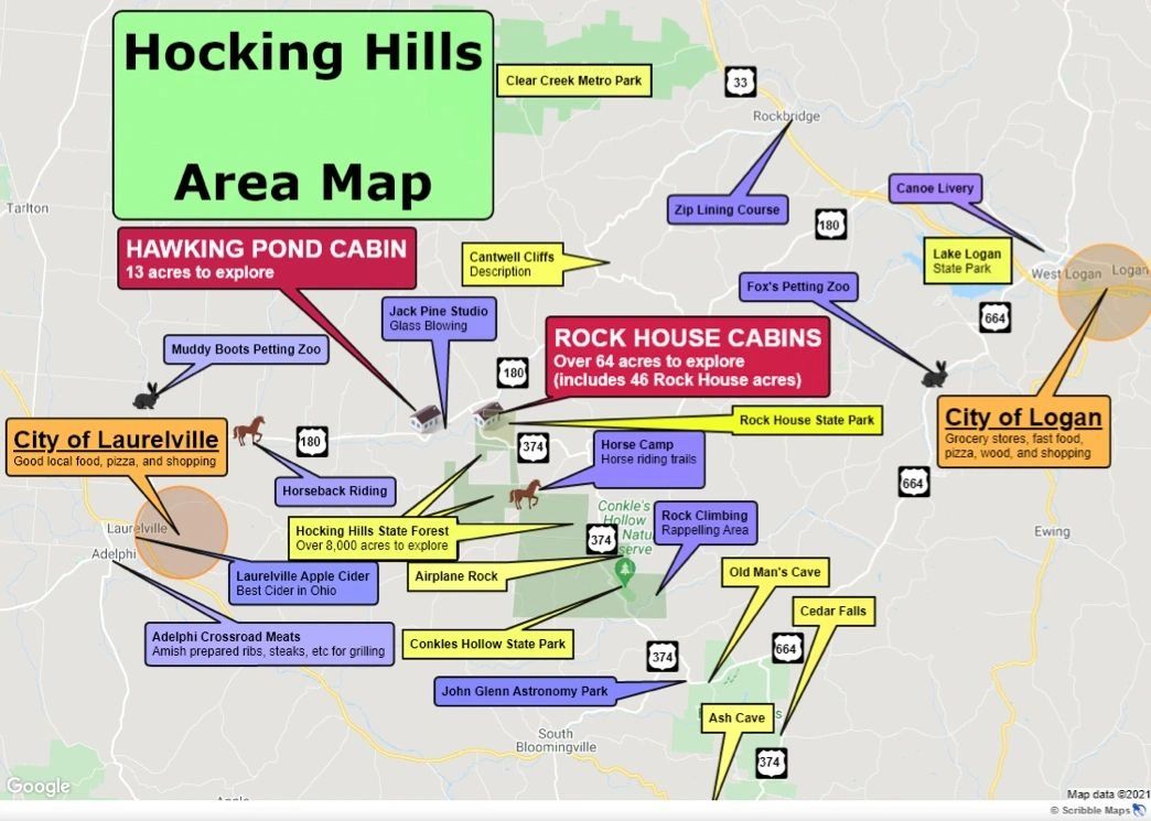 Hocking Hills Area Map in Hocking Hills, Oh