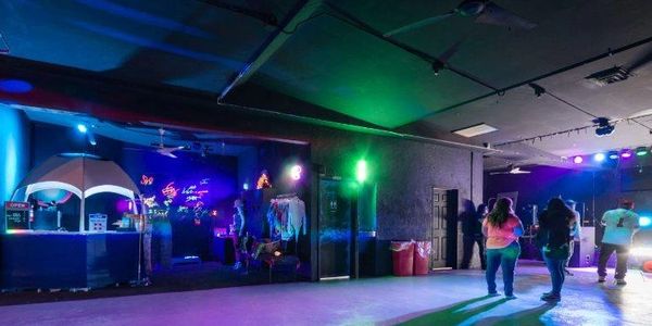 A view of the 2000 square foot event space floor and stage. 