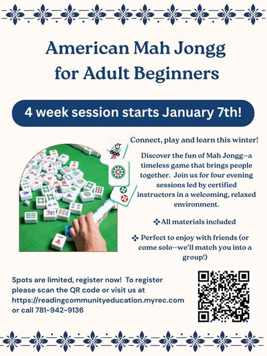 Intro Mah Jong Classes through Reading Community Education  Starts 1/7/26